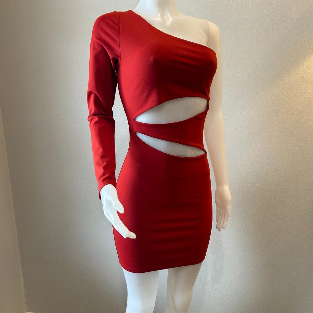 Susana Monaco One Shoulder Double Cut-outs Bodycon Mini Dress in Red